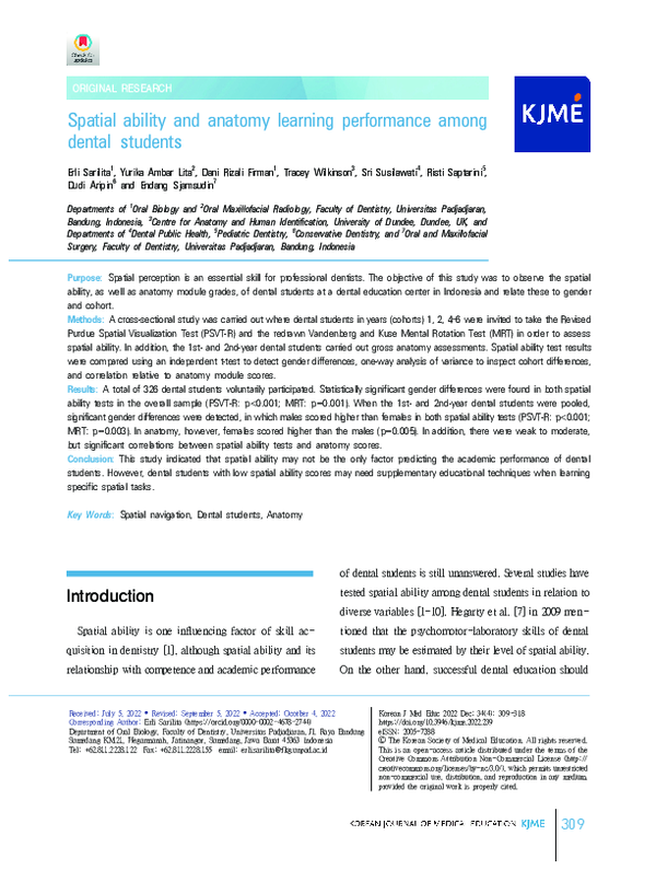 (PDF) Spatial ability and anatomy learning performance among dental ...