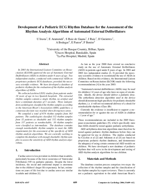 (PDF) Development of a pediatric ECG rhythm database for the assessment ...