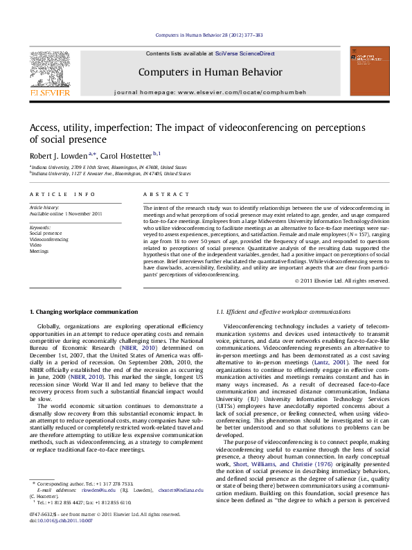 (PDF) Access, utility, imperfection: The impact of videoconferencing on ...