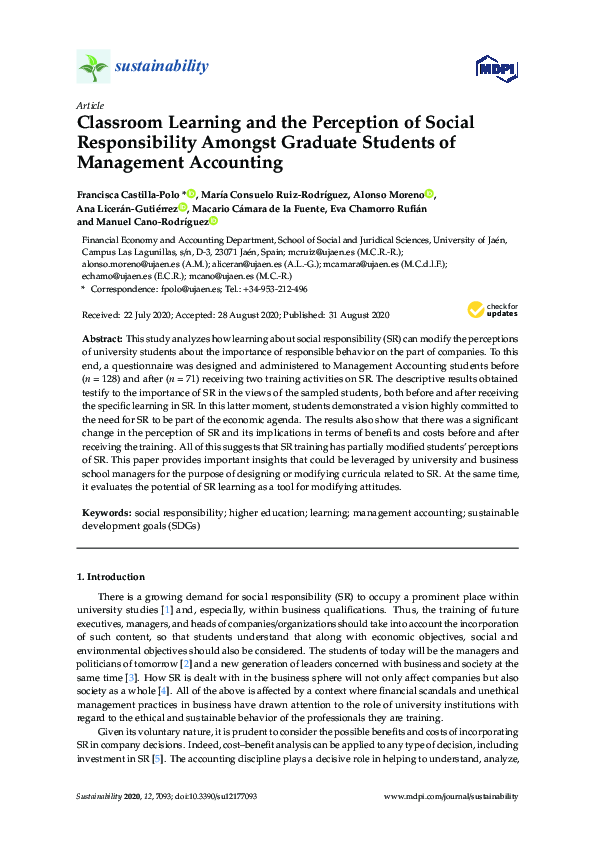 (PDF) Classroom Learning and the Perception of Social Responsibility ...