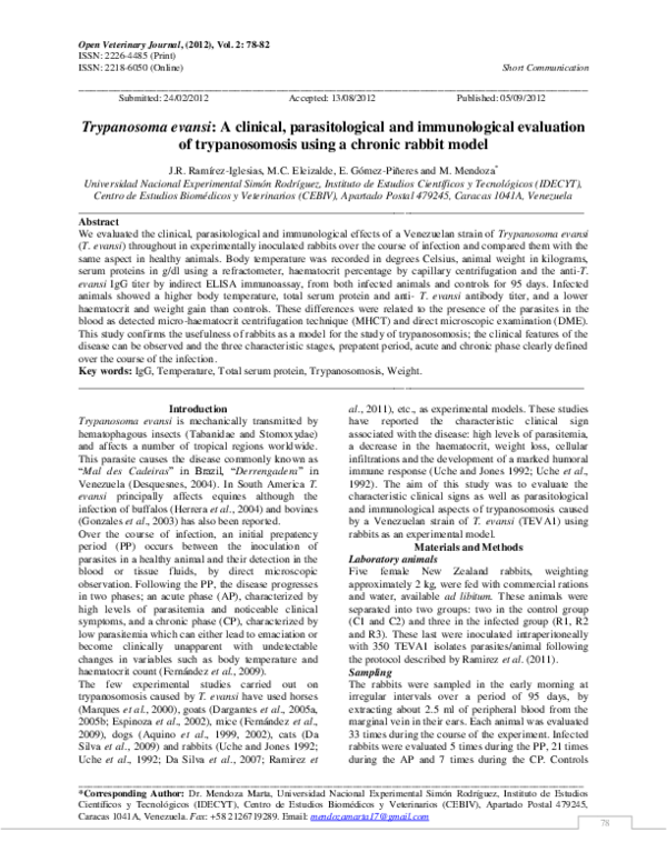 (PDF) Trypanosoma evansi: A clinical, parasitological and immunological ...