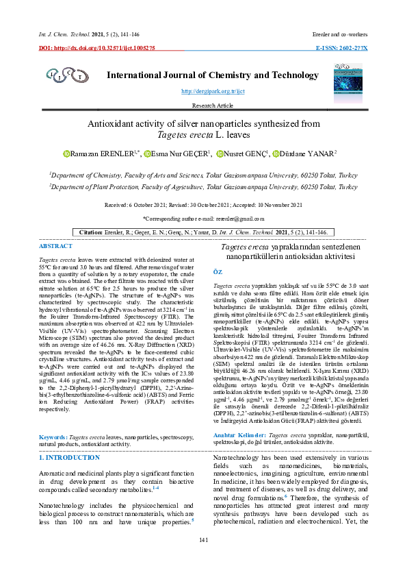 (PDF) Antioxidant activity of silver nanoparticles synthesized from ...