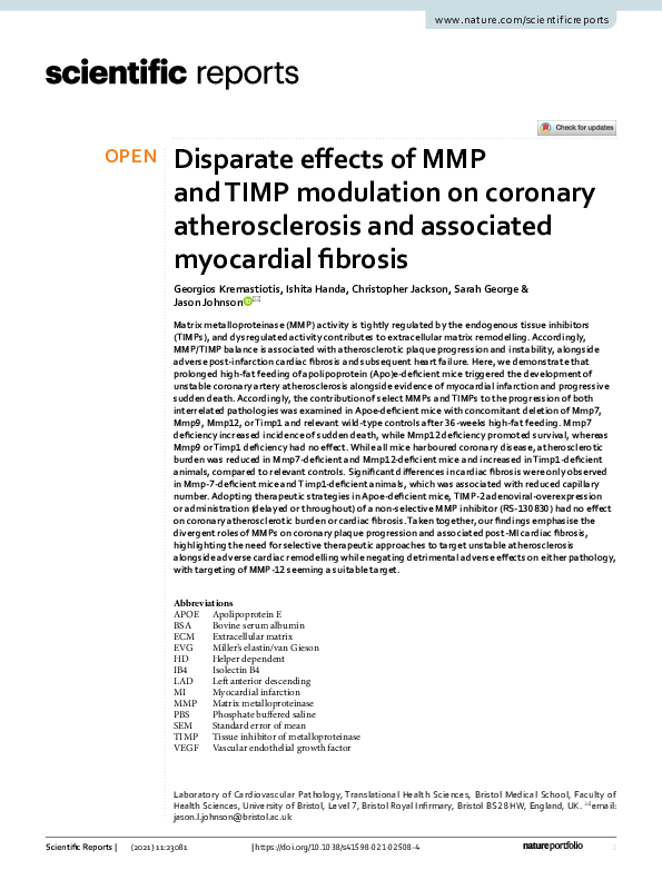 (PDF) Disparate effects of MMP and TIMP modulation on coronary ...