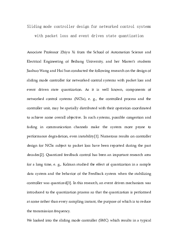 (PDF) Sliding Mode Controller Design for Networked Control Systems with ...