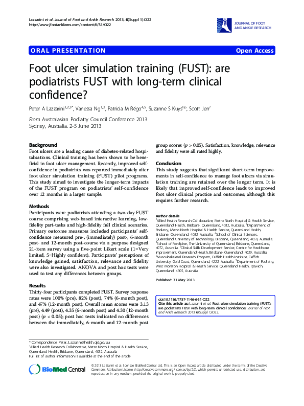(PDF) Foot ulcer simulation training (FUST): are podiatrists FUST with ...