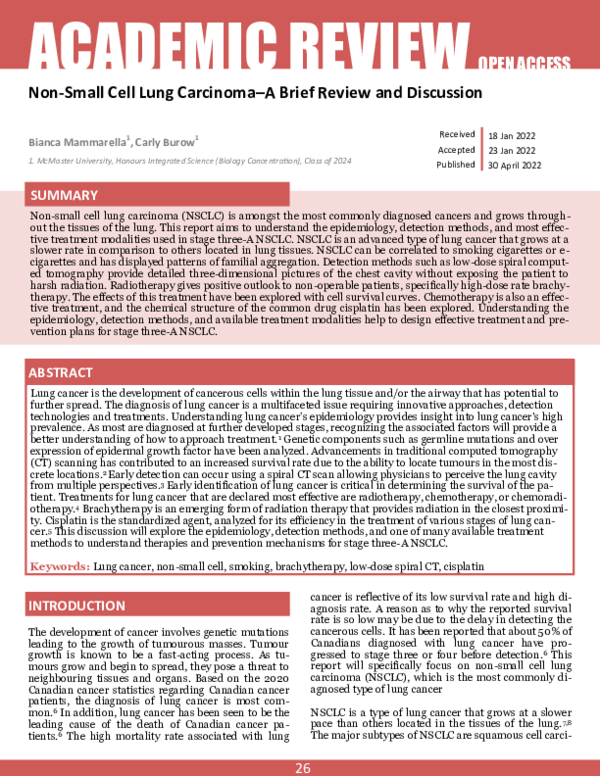 (PDF) Non-Small Cell Lung Carcinoma – A Brief Review and Discussion