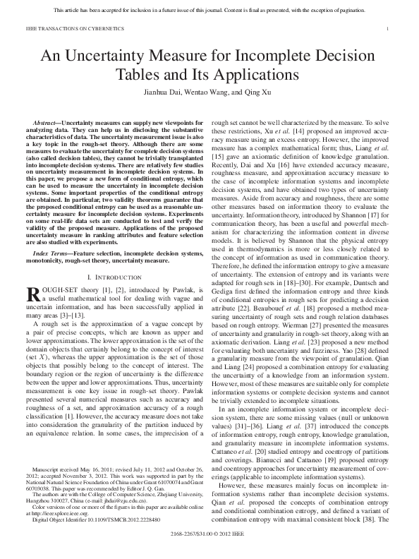 (PDF) An Uncertainty Measure for Incomplete Decision Tables and Its ...