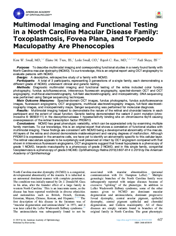 (PDF) Multimodal Imaging and Functional Testing in a North Carolina ...