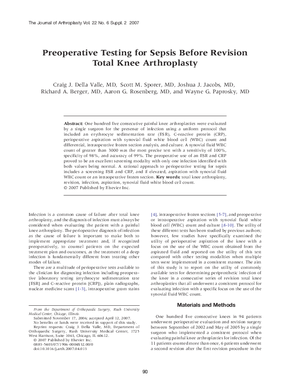 (PDF) Preoperative Testing for Sepsis Before Revision Total Knee