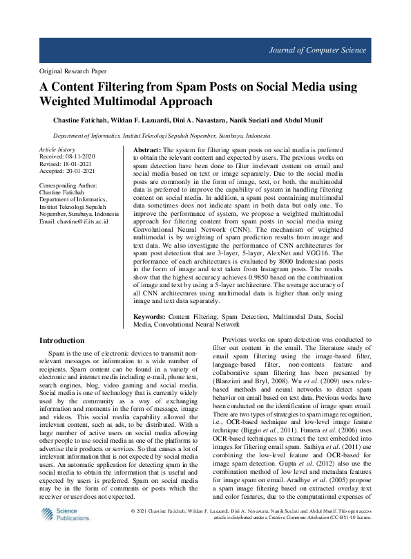 (PDF) A Content Filtering from Spam Posts on Social Media using ...