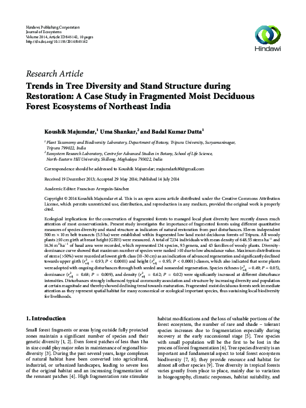 (PDF) Trends in Tree Diversity and Stand Structure during Restoration ...