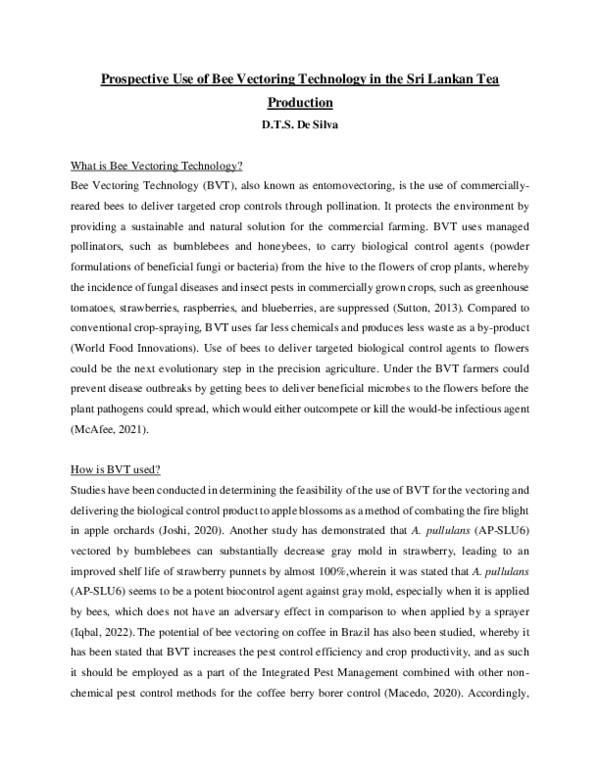 (PDF) Prospective Use of Bee Vectoring Technology in the Sri Lankan Tea ...
