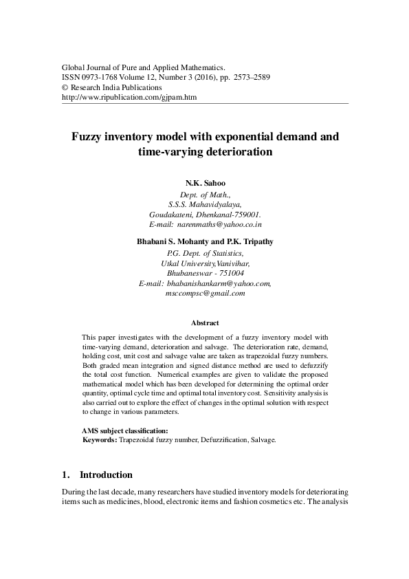 (PDF) Fuzzy inventory model with exponential demand and time-varying ...