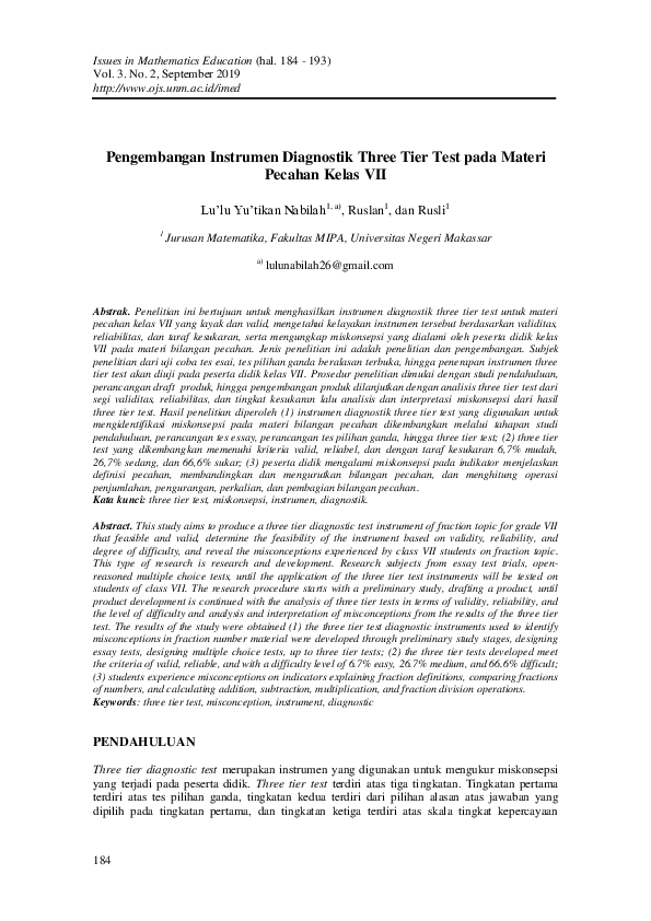 (PDF) Pengembangan Instrumen Diagnostik Three Tier Test pada Materi ...