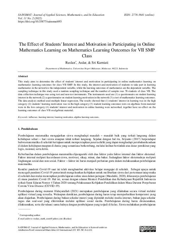 (PDF) The Effect of Students' Interest and Motivation in Participating ...