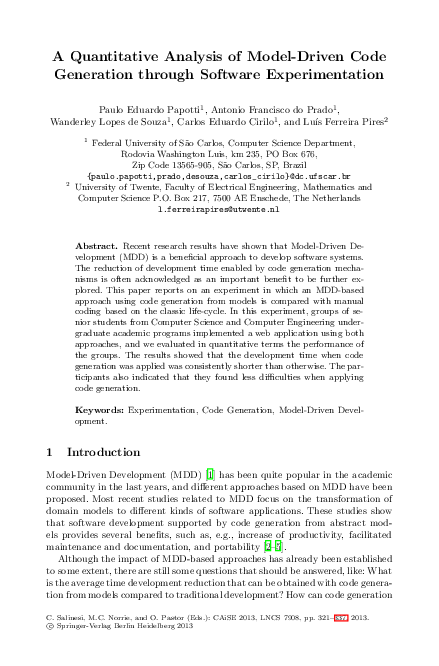 (PDF) A Quantitative Analysis of Model-Driven Code Generation through ...