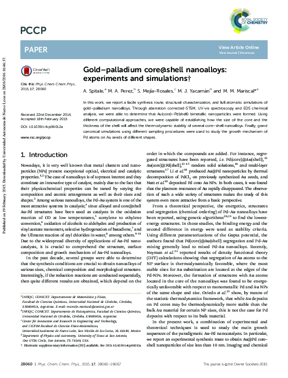 (PDF) Gold–palladium core@shell nanoalloys: experiments and simulations