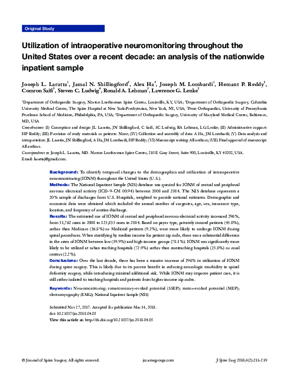 (PDF) Utilization of intraoperative neuromonitoring throughout the ...