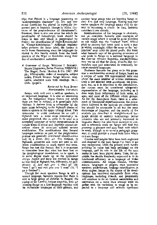 (PDF) A Grammar of Sango . William J. Samarin