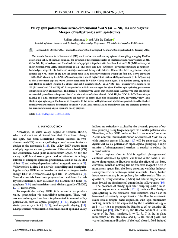 (PDF) Valley spin polarization in two-dimensional h−MN (M=Nb,Ta ...