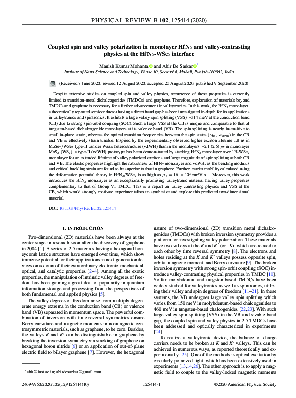 (PDF) Coupled spin and valley polarization in monolayer HfN2 and valley ...