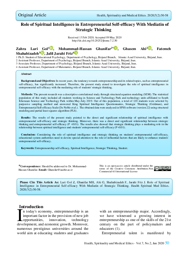 (PDF) Role of Spiritual Intelligence in Entrepreneurial Self-efficacy ...