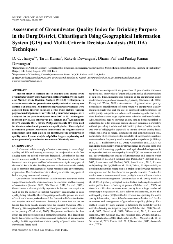 (PDF) Assessment of groundwater quality index for drinking purpose in ...