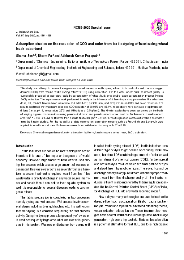 (PDF) Adsorption studies on the reduction of COD and color from textile ...