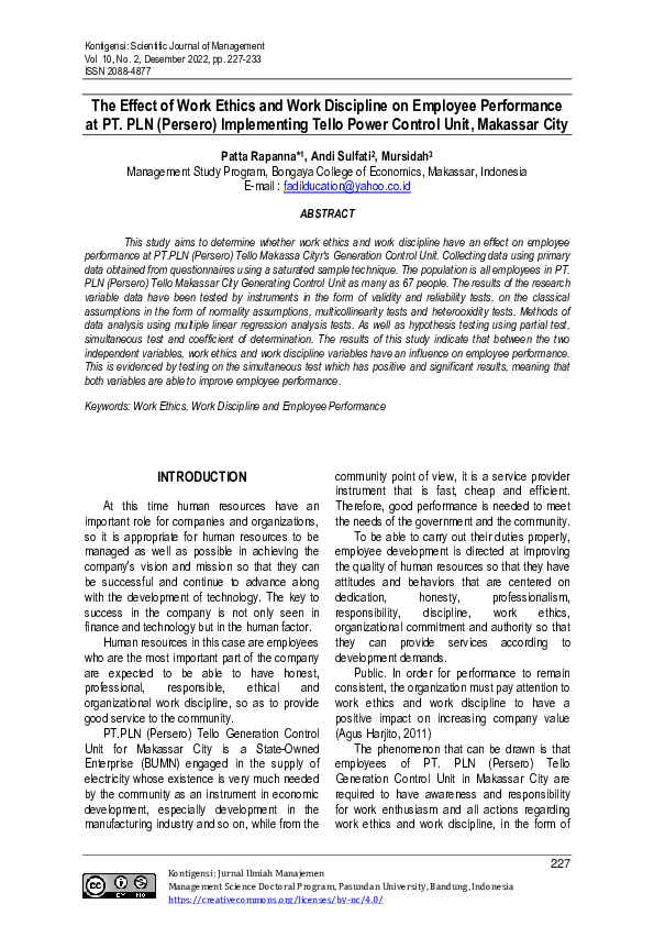 (PDF) The Effect of Work Ethics and Work Discipline on Employee ...