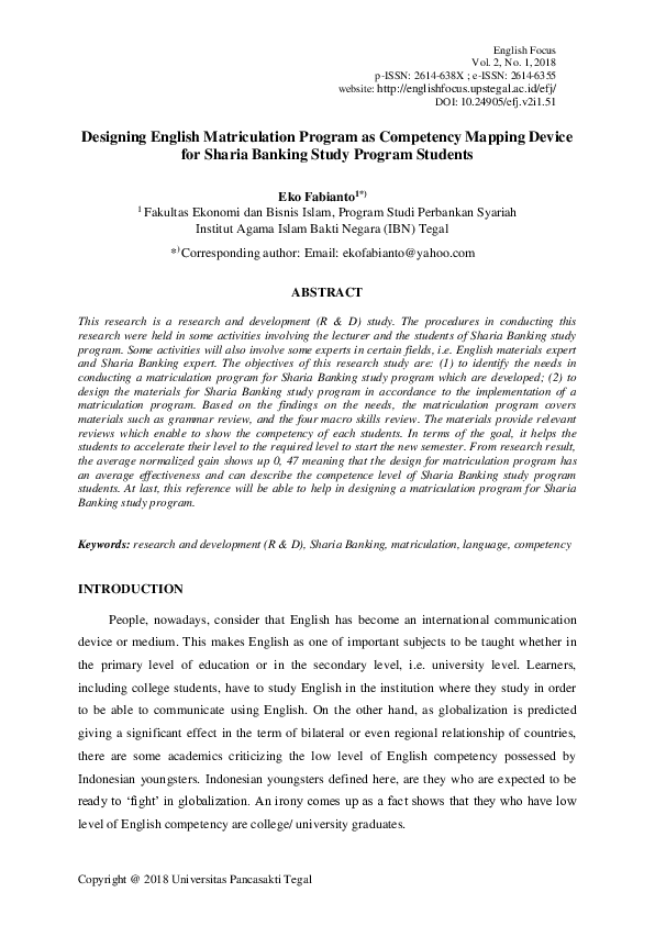 (PDF) Designing English Matriculation Program as Competency Mapping ...