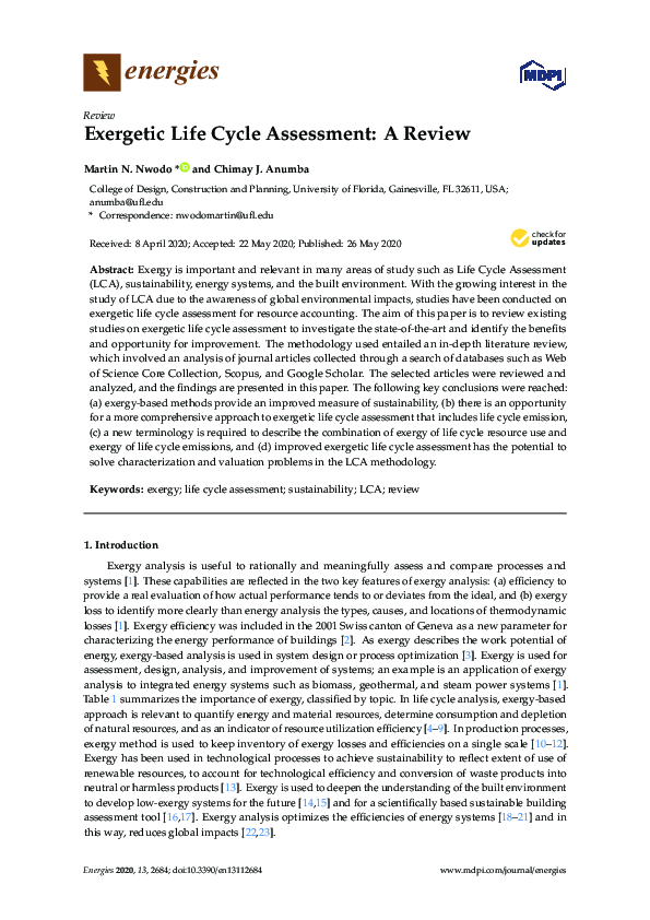(PDF) Exergetic Life Cycle Assessment: A Review