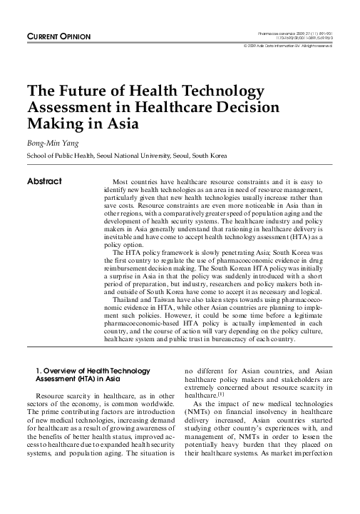(PDF) The Future of Health Technology Assessment in Healthcare Decision ...