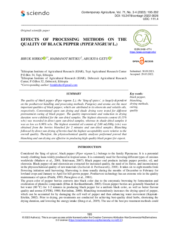 (PDF) Effects of Processing Methods on the Quality of Black Pepper ...