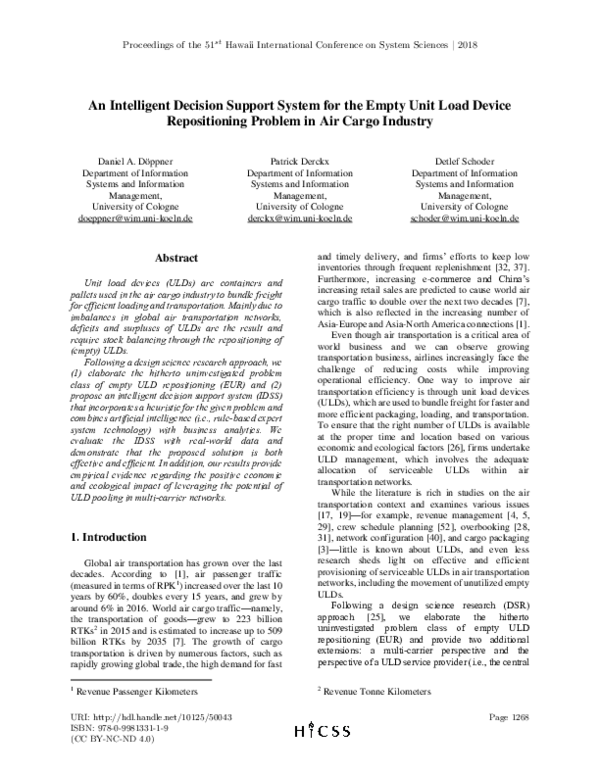 (PDF) An Intelligent Decision Support System for the Empty Unit Load ...