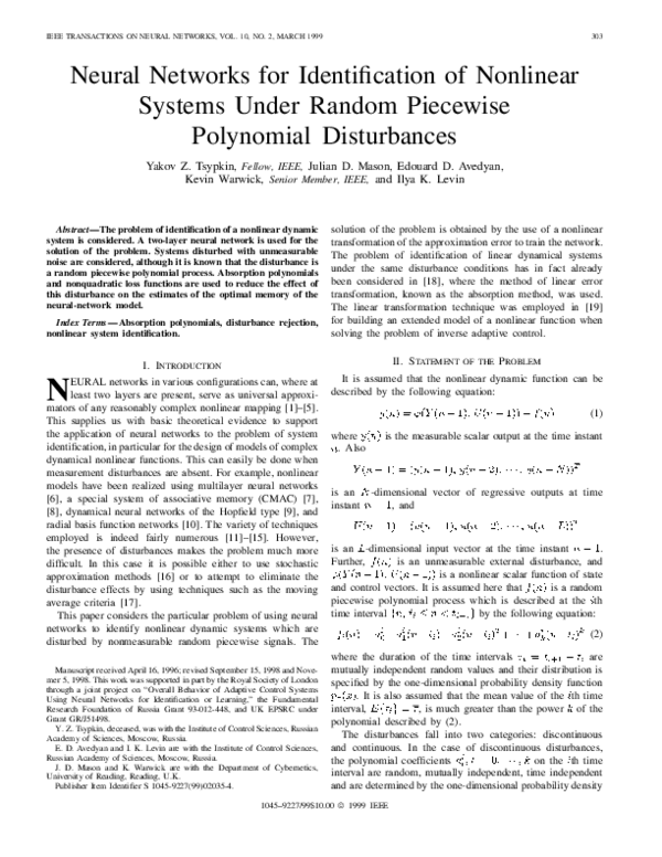 (PDF) Neural networks for identification of nonlinear systems under ...