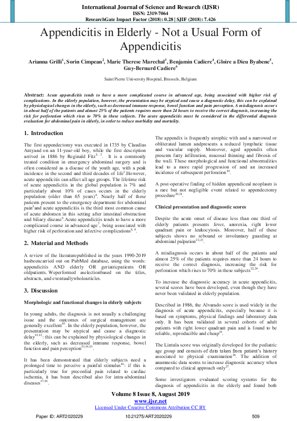 (PDF) Appendicitis in Elderly-Not a Usual Form of Appendicitis
