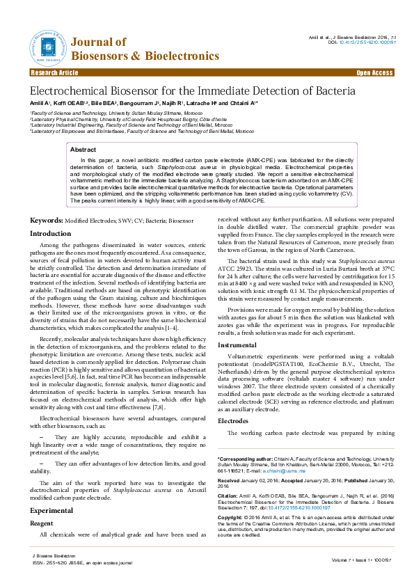 (PDF) Electrochemical Biosensor for the Immediate Detection of Bacteria
