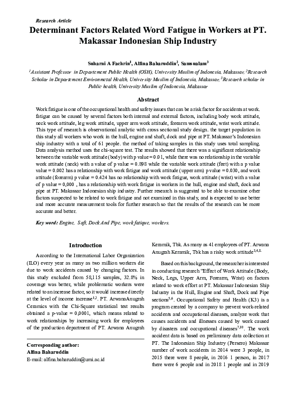 (PDF) Determinant Factors Related Word Fatigue in Workers at PT ...