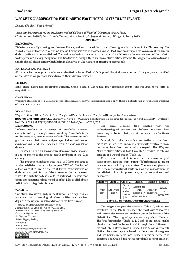 (PDF) Wagner’s Classification for Diabetic Foot Ulcers- is It Still ...