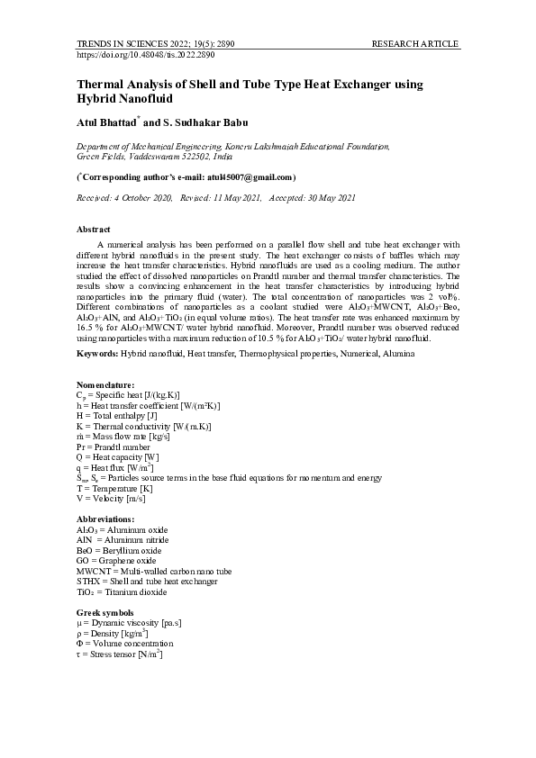 (PDF) Thermal Analysis of Shell and Tube Type Heat Exchanger using ...