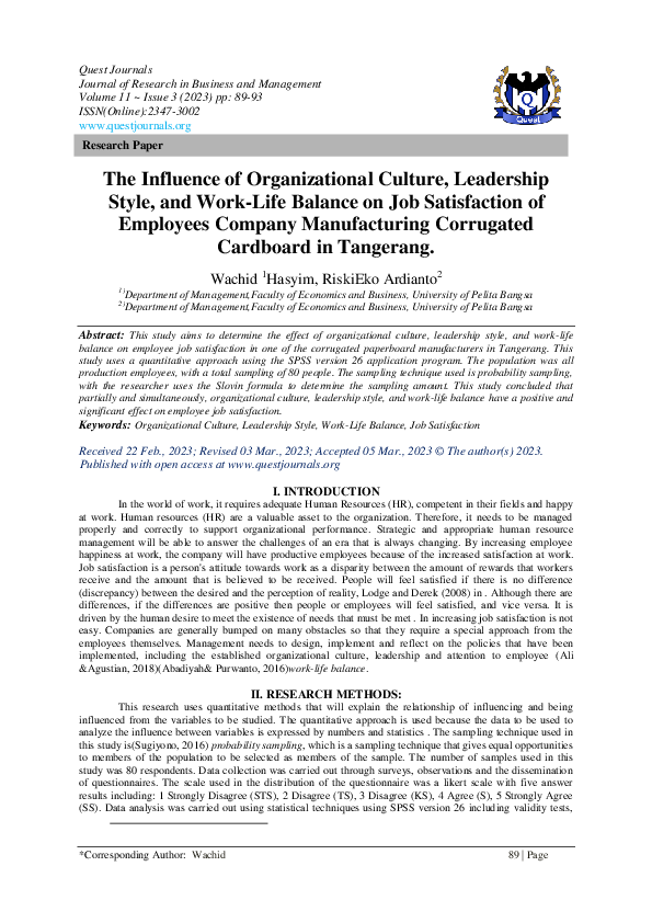 (PDF) The Influence of Organizational Culture, Leadership Style, and ...