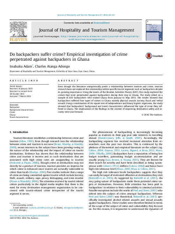 (PDF) Do backpackers suffer crime? An empirical investigation of crime ...