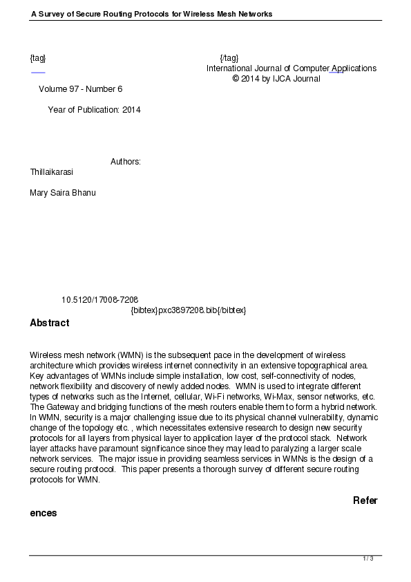 (PDF) A Survey of Secure Routing Protocols for Wireless Mesh Networks