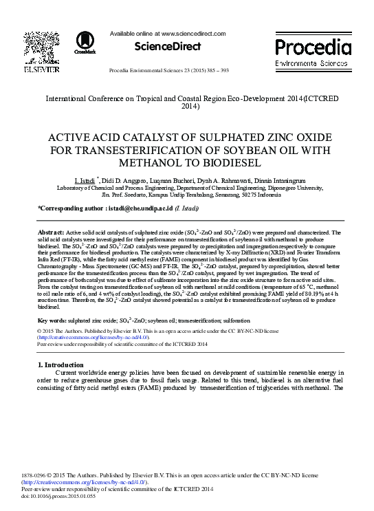 (PDF) Active Acid Catalyst of Sulphated Zinc Oxide for