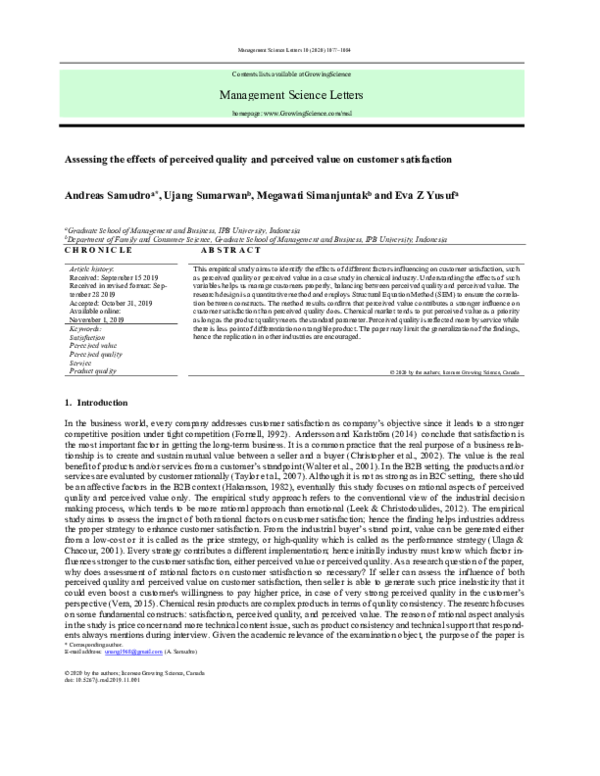 (PDF) Assessing the effects of perceived quality and perceived value on ...