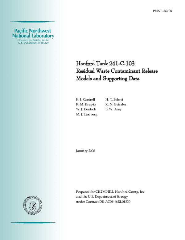 (PDF) Hanford Tank 241-C-103 Residual Waste Contaminant Release Models ...