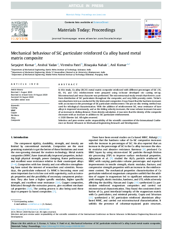 (PDF) Mechanical behaviour of SiC particulate reinforced Cu alloy based ...