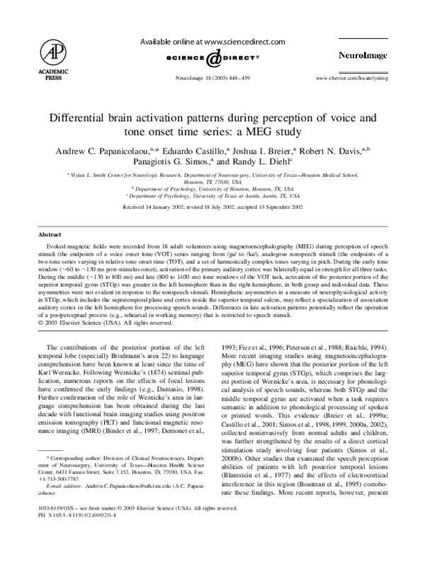 (PDF) Differential brain activation patterns during perception of voice ...