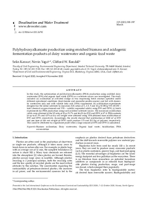 (PDF) Polyhydroxyalkanoate production using enriched biomass and ...