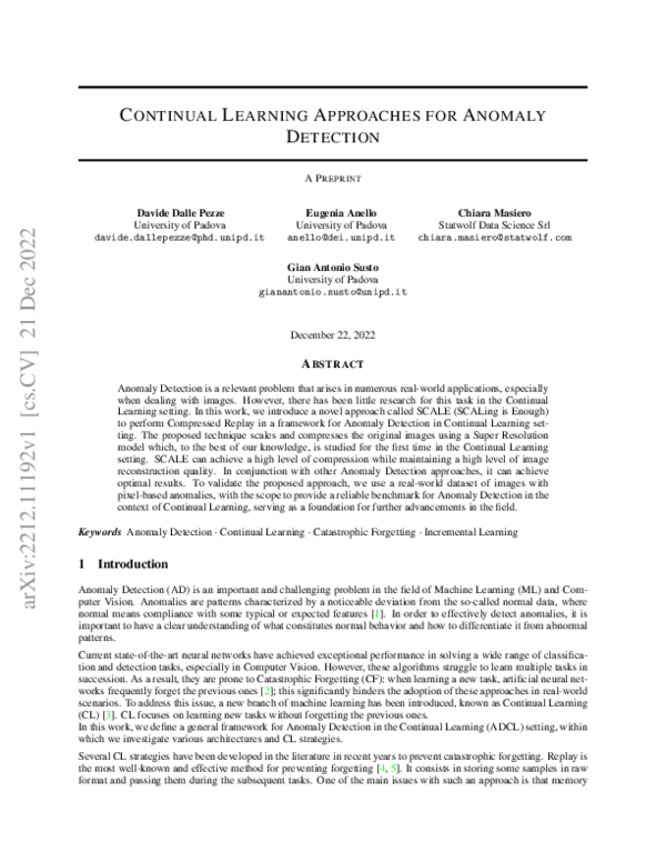 (PDF) Continual Learning Approaches for Anomaly Detection